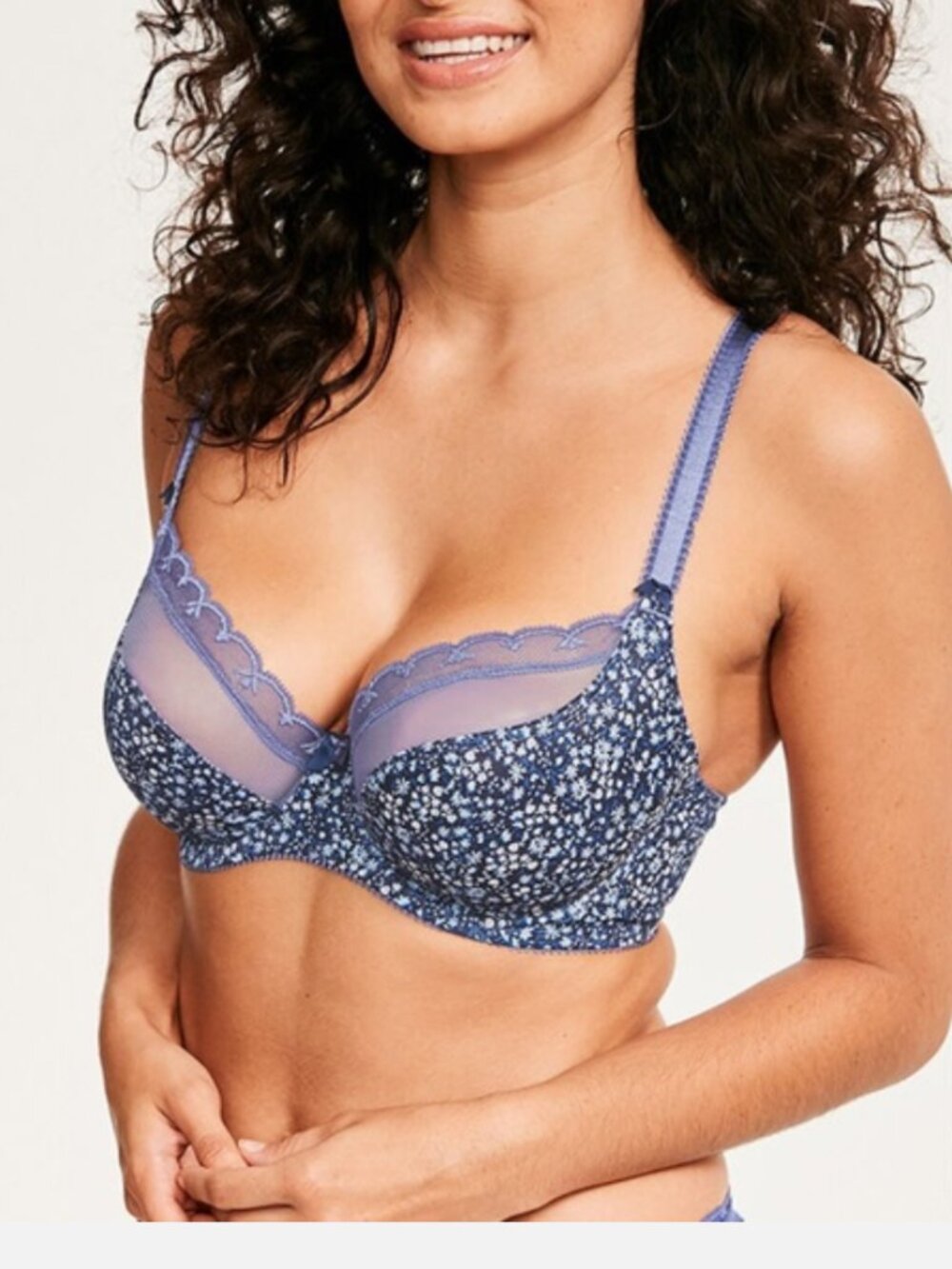FREYA 34DD Jasmine Meadow Plunge Bra Floral Blue Underwire NWT